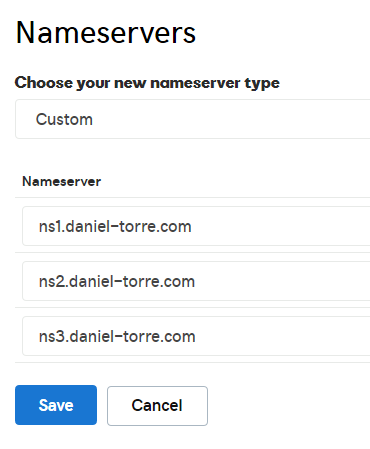 Asignando los Nameservers para un dominio: Asignación final
